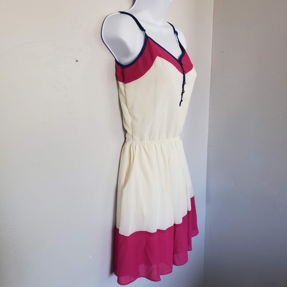 Charming Charlie Small Knee Length Dress Colorblock Navy Blue Cream Dark Pink - Picture 9 of 10